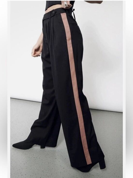 Wildfang Pants - Wildfang The Empower Wide Leg Trouser Mauve Pink Side Stripe black pants